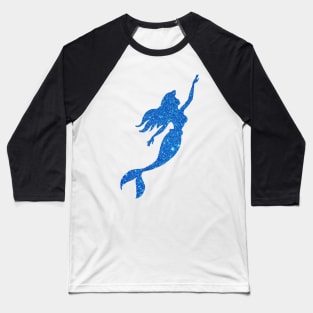 Royal Blue Faux Glitter Mermaid Silhouette Baseball T-Shirt